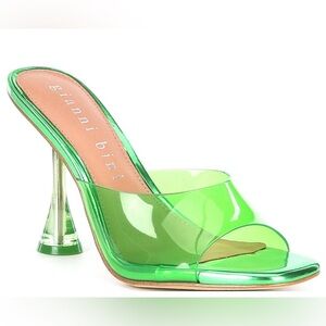 Gianni Bini Green Metallic Mules w/ Clear PVC Straps & Square Toe Slip-ons